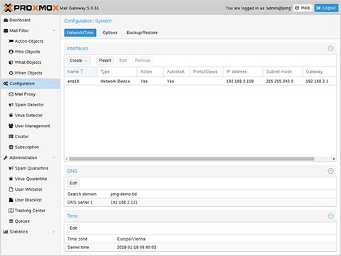 Consola PMG configuracion del servidor